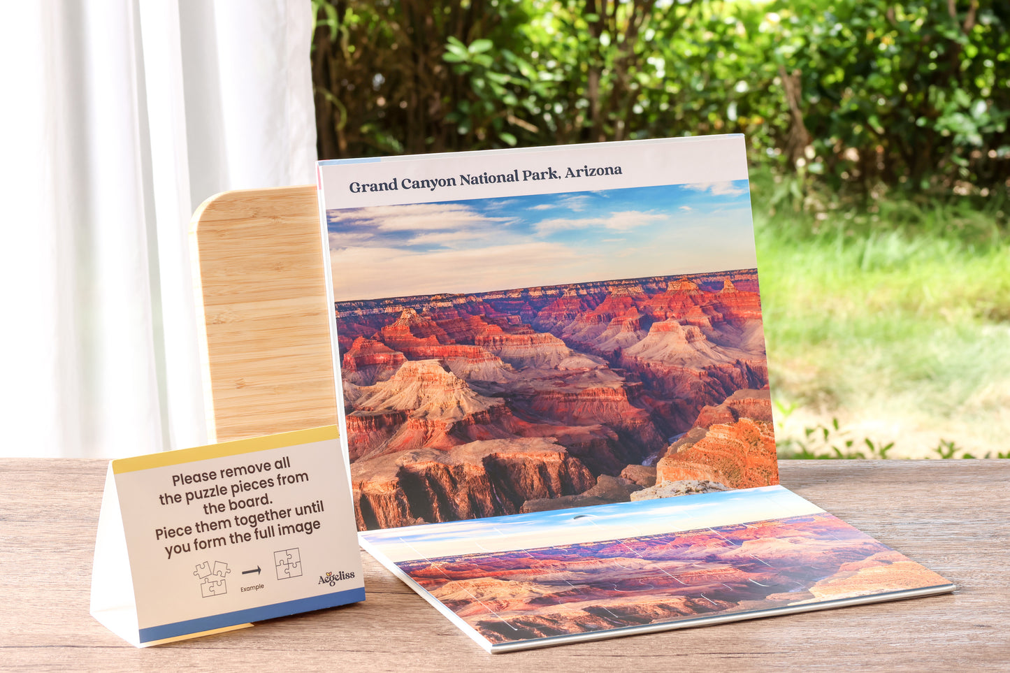 A hand sliding the insert out of the back of the puzzle book.