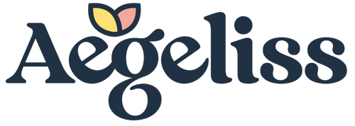 Aegeliss brand logo with name Aegeliss and petal logo mark, embodying care and blooming