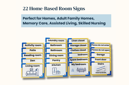 A person placing a customizable 'My Bedroom' sign with a photo, a tool for dementia wayfinding.