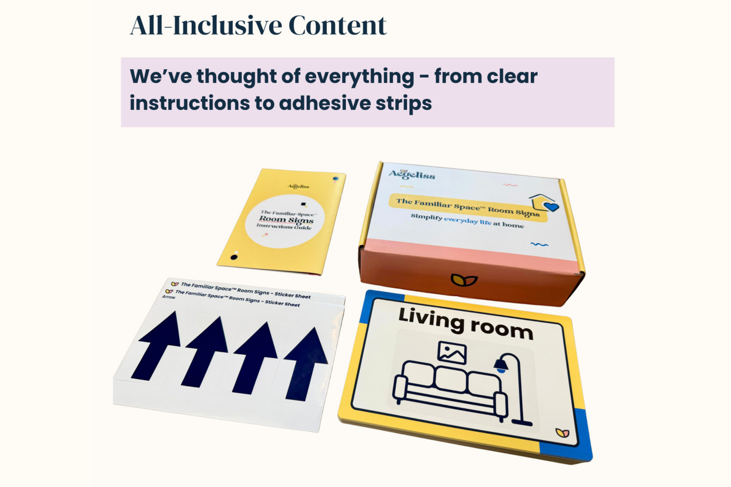 Calm, neutral-toned 'Living Room' sign mounted on a home hallway wall.