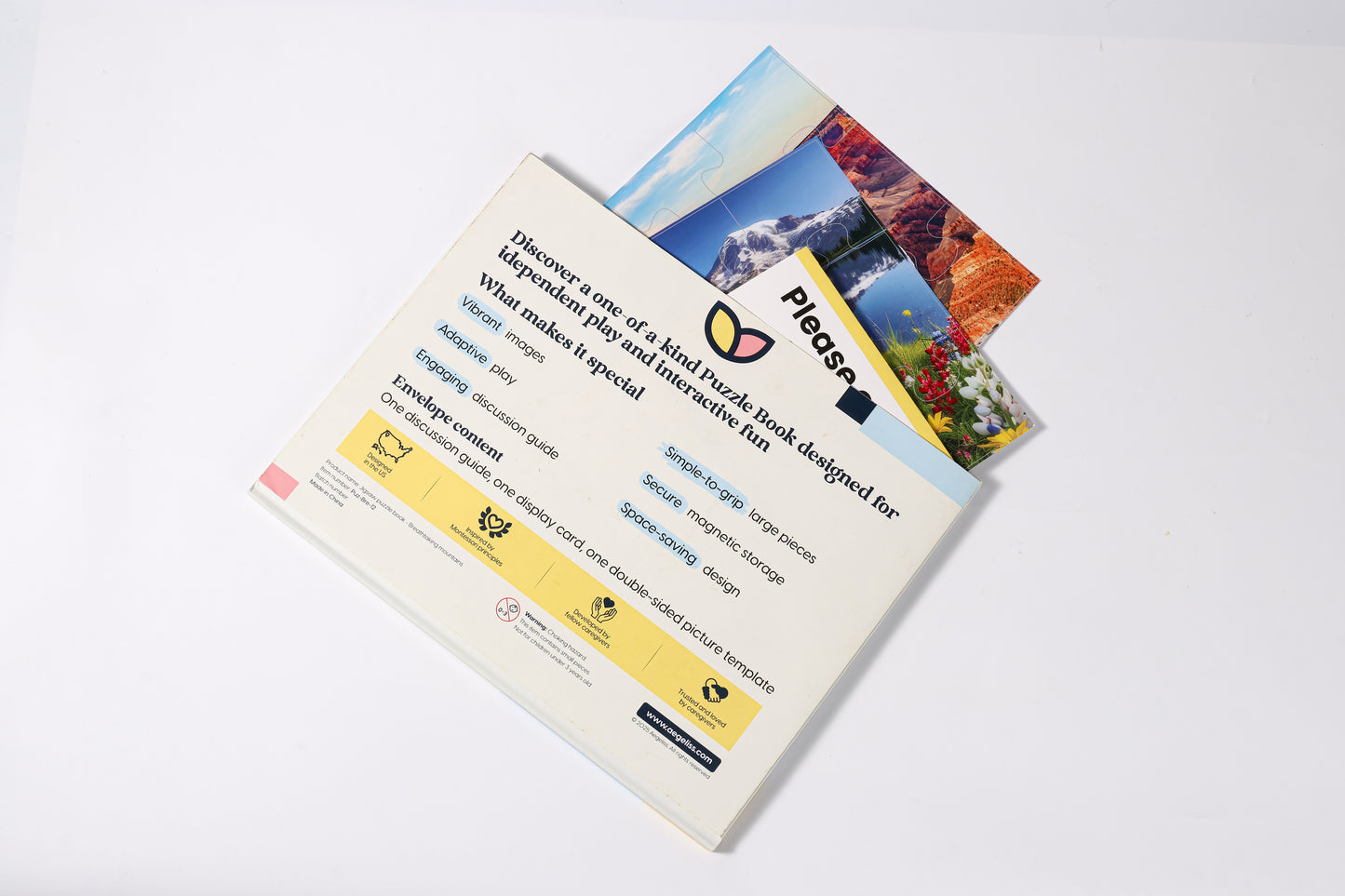 The 2-in-1 Breathtaking Mountains puzzle book, closed.