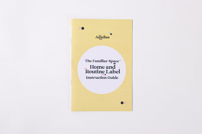 A sheet of The Familiar Space™ reusable TPE home labels with clear icons.