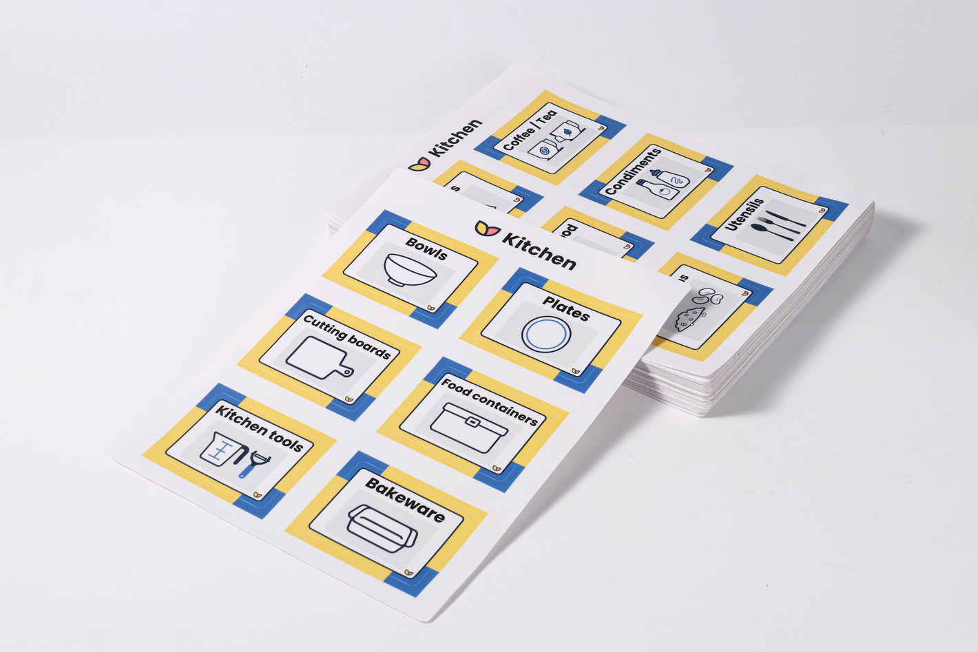 A person with dementia easily finding a coffee mug using a cabinet label