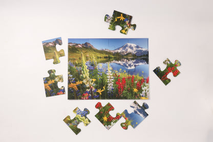 The 2-in-1 Breathtaking Mountains puzzle book, closed.