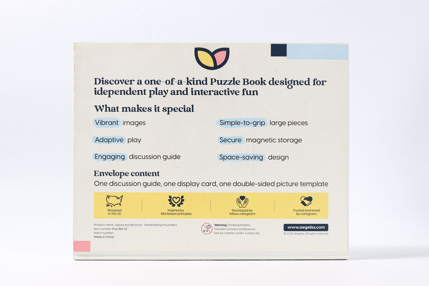 The 2-in-1 Breathtaking Mountains puzzle book, closed.