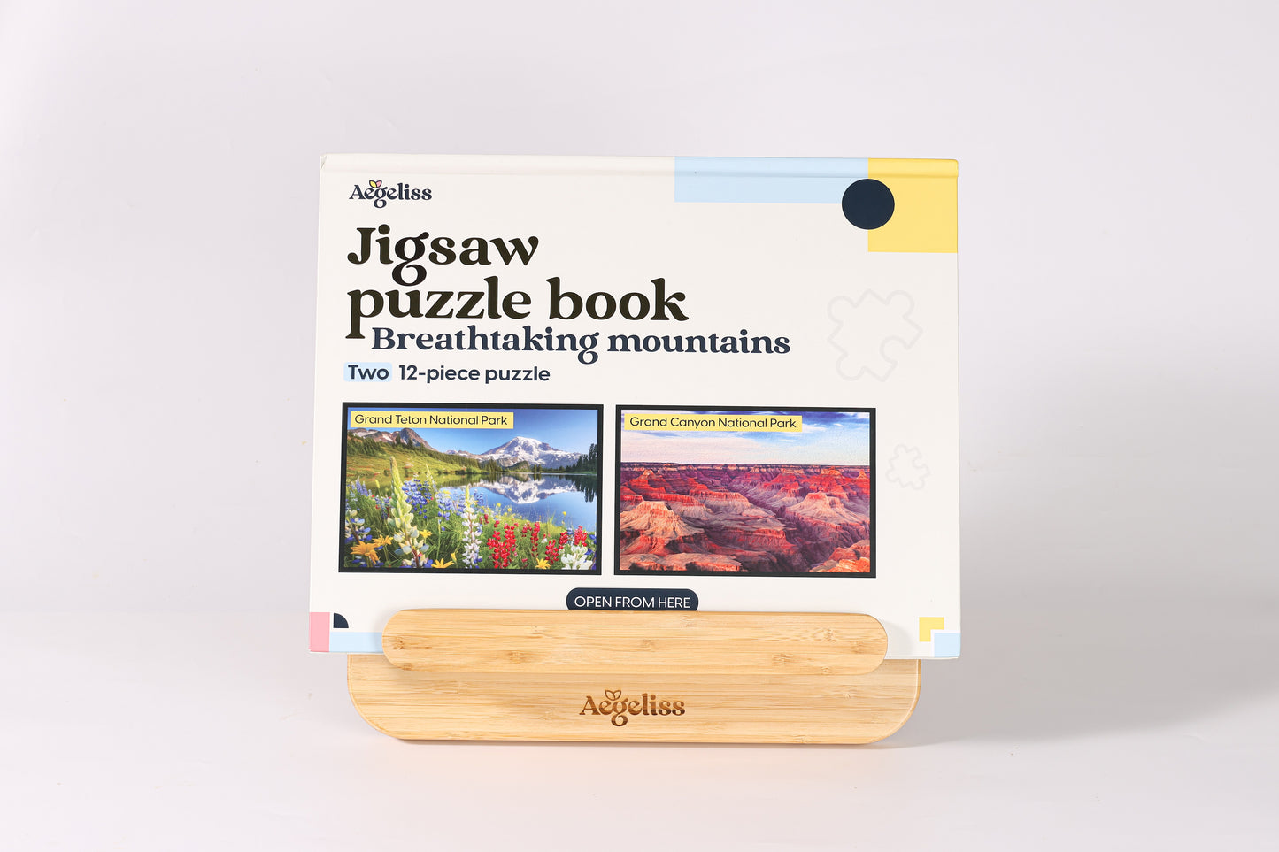 The Adjustable Bamboo Stand shown in two flat, interlocking pieces.