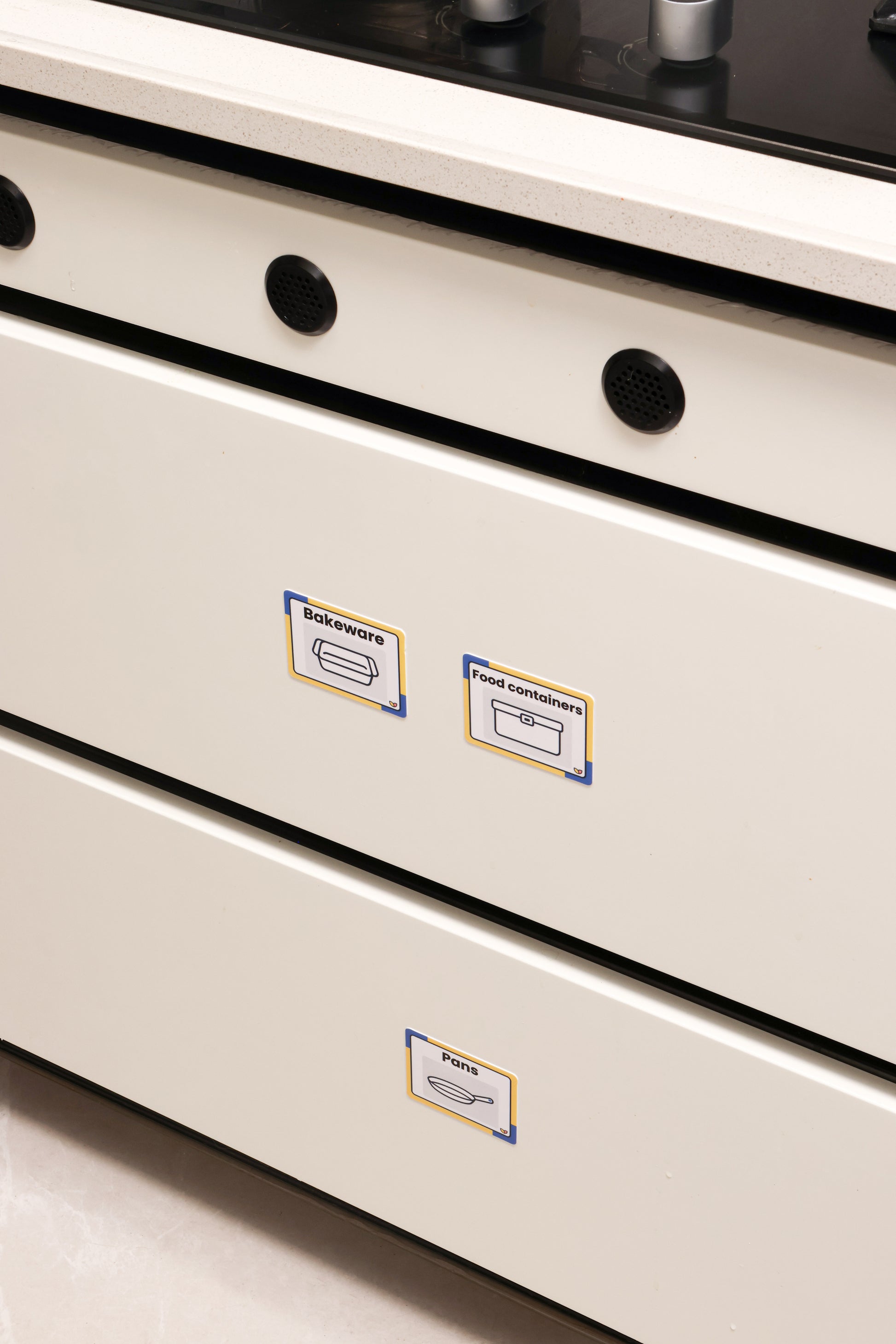 A person with dementia easily finding a coffee mug using a cabinet label