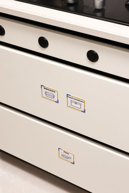 A person with dementia easily finding a coffee mug using a cabinet label