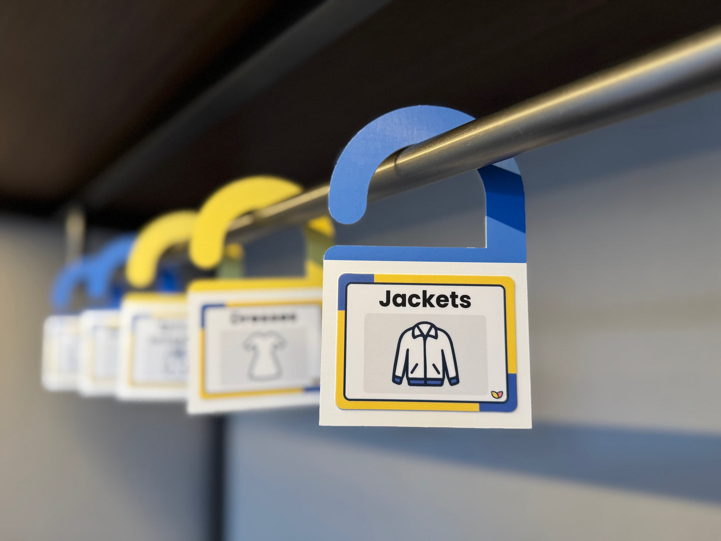 The complete home labeling kit, including 34 sheets, closet hangers, and mounting cards.